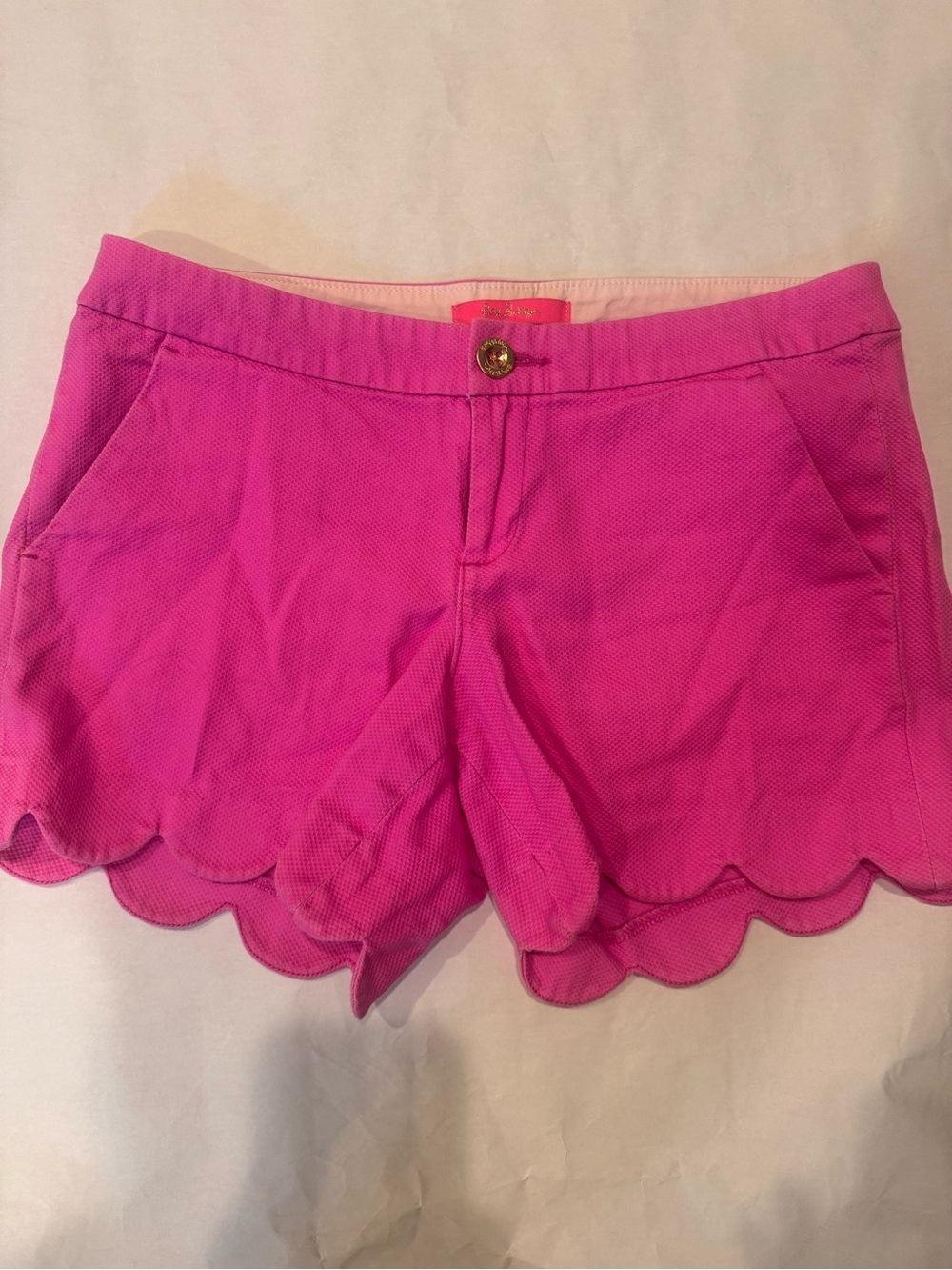 Lilly Pulitzer Bright Pink Scallop-Hem High Waist Shorts